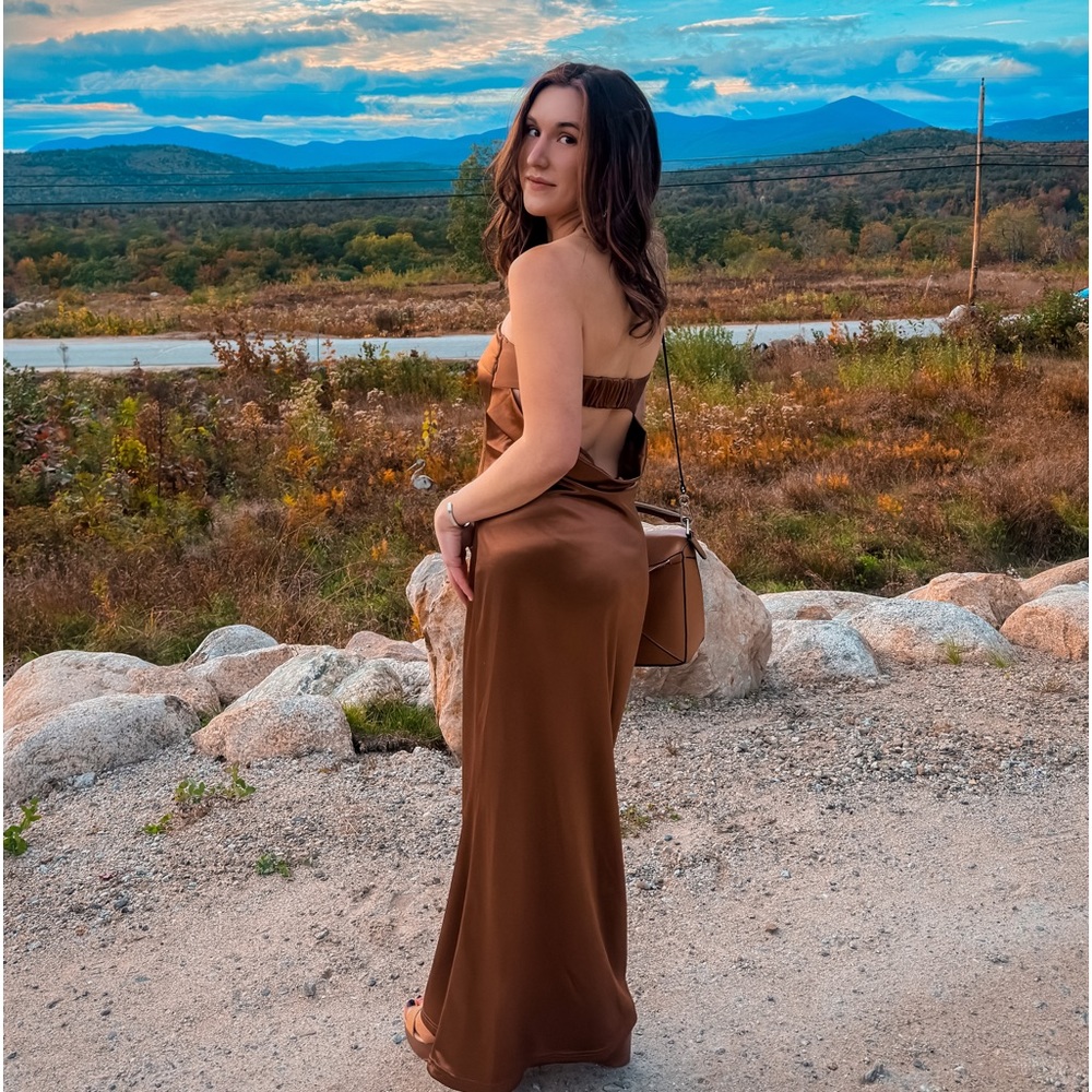 Copper Satin Tube Backless Cut Out Wedding Guest Dress